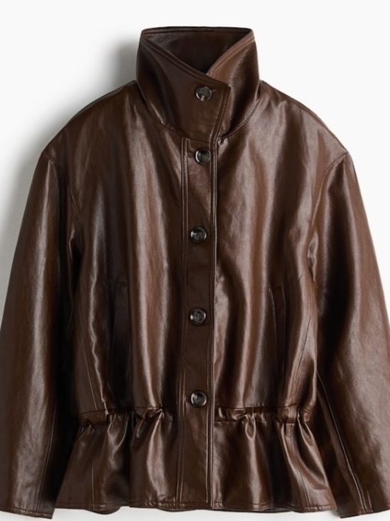 H&M Jackets & Blazers - H&M Brown Faux Leather Button-Front Women's Jacket